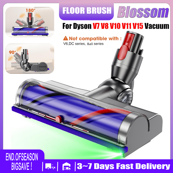 Blossom Vacuum Cleaner Head V-Shaped/Standard for Dyson V7 V8 V10 V11 V15, Detachable Washable Floor Carpet Roller Brush, Handheld Vacuum Accessory Replacement Part