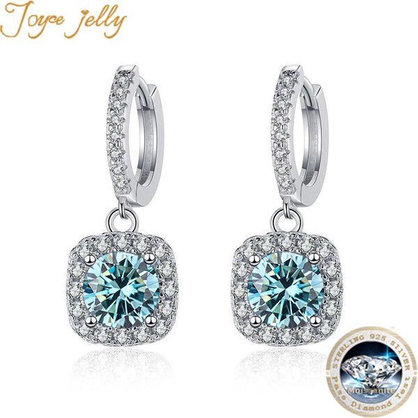 JoyceJelly luxe argent massif 925 bijoux 1ct D couleur Moissanite boucles d'oreilles pour les femmes vert bleu laboratoire créé diamant boucles d'oreilles