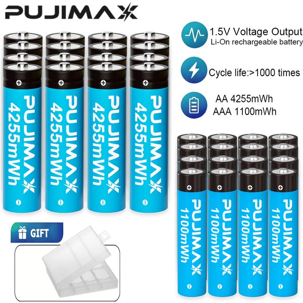 Akumulator litowy PUJIMAX AA 4255mWh/AAA 1100mWh, baterie o wysokiej pojemności 1.5V do zegarów, myszy, pilotów.