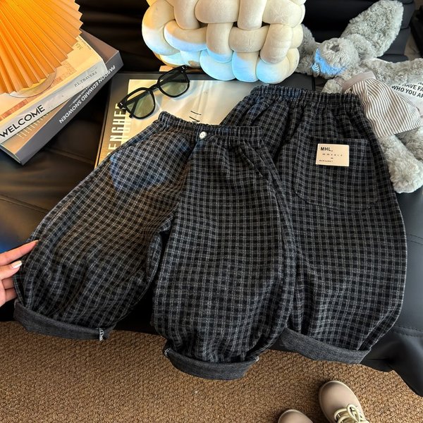 Bellbell Herbst 1-12 Jahre Jungen Laternenhose Lose Elastische Taille Karierte Kinderhose Lässige Kleinkind Jungen Gerade Hose