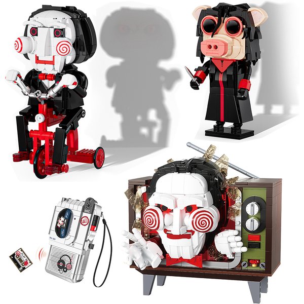 Blocs de construction de personnages de film Saw créatifs, MOC Billy souriant, enregistreur TV, décoration de bureau, jouets de collection, cadeau d'Halloween