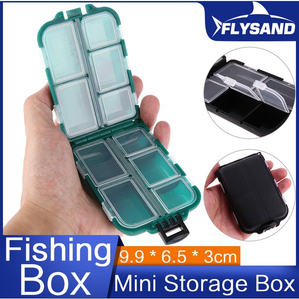 FLYSAND-Mini boîte de pêche à 10 compartiments, boîte de rangement de matériel de pêche, boîte à appâts, boîte à hameçons, boîte à gadgets