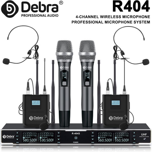 Debra R404 UHF Professional Wireless Microphone System with Conference/Lavalier/Headset Microphone for Stage, Host, Church