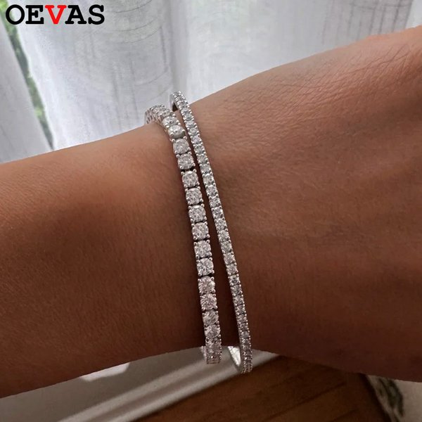 OEVAS 3mm Hochkarätiges Diamant-Tennisarmband S925 Sterling Silber 18K Gold Plattiert Labor-Diamant-Armband Edle Schmuckware Großhandel