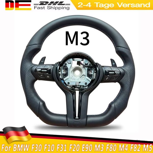 Leder-Material M Sport Lenkrad für BMW Flachboden M3 M5 F01 F06 F10 F11 F12 F20 F21 F22 F25 F26 F30 F31 F32 F33 F34 F36 F80 M4 F82 F90 E90 X1 X3 X4 X5 Halbperforiertes Lederlenkrad