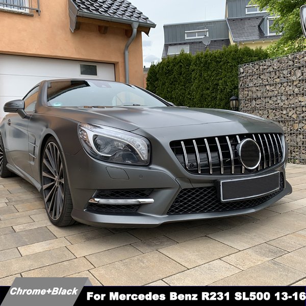 Stoßstangengrill für Mercedes SL-Klasse R231 SL550 2013 2014 2015 2016 GT GTR Kühlergrill 63 AMG Schwarz-Chrom ohne Kameraloch