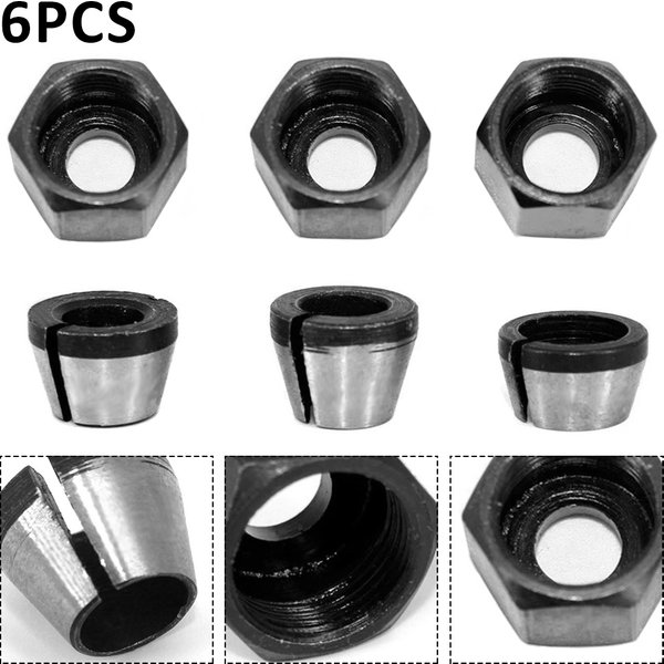 6-teiliges Fräser-Spannzangenfutter-Set, 6/6,35/8 mm, Trimmer-Spannzangenfutterköpfe, Spannzangenfutter-Adapter aus Kohlenstoffstahl für Bohrer, Gravur