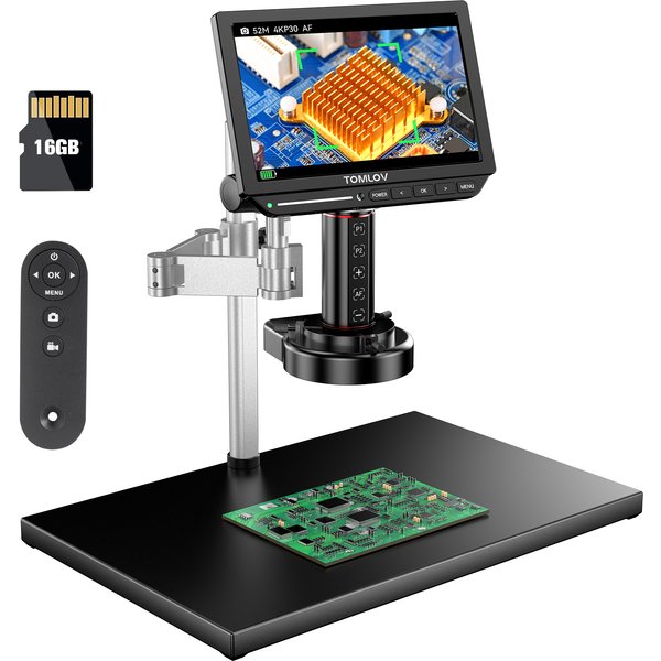 TOMLOV 4K Autofokus-Mikroskop 10,1' HDMI Digitalmikroskop TM4K-AF Max Löt-Mikroskop LED-Licht für Elektronik- und Handy-Reparatur