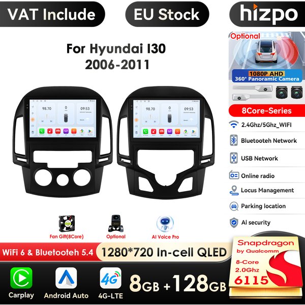 Intelligenter Bildschirm 2din Android Autoradio Multimedia-Video-Player für Hyundai i30 bei mt 2006-2012 GPS Navi Carplay Auto 4g RDS