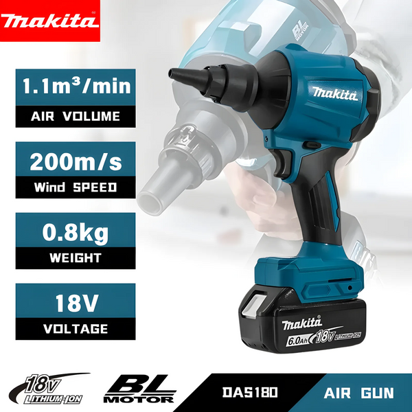 Makita DAS180 18V LXT Brushless Cordless Air Blower Dust Removal Gun Inflator for Workshop and Equipment Cleaning