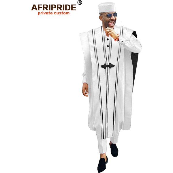 AFRIPRIDE-Vêtements africains pour hommes, Agbada, Robe Dashiki, Chemises Ankara, viser, Chapeau tribal, Tenues de soirée de mariage, 4 pièces, A1816011