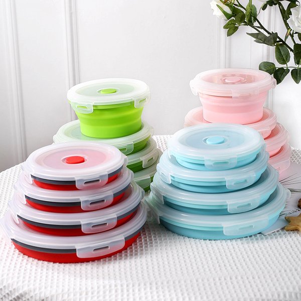 Boîte à déjeuner pliante circulaire en Silicone pour l'extérieur, four à micro-ondes, réfrigérateur, boîte de conservation scellée, 1 pièce