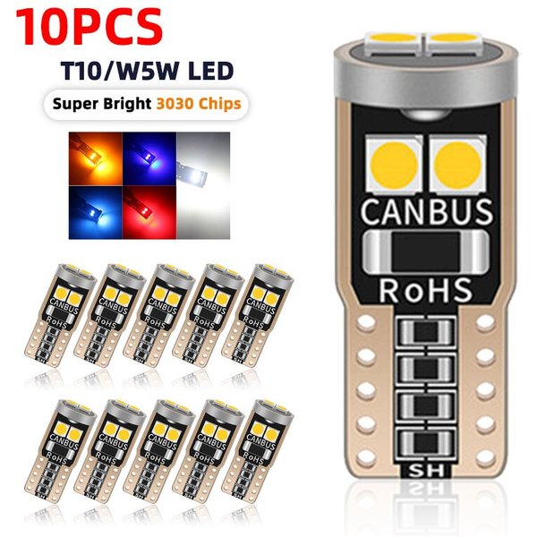 Feux de stationnement de voiture LED super lumineux, ampoules latérales de virage automatiques, Canbus, pas de courageux, T10, W5W, 3030, 6smd, WY5W, 10 pièces