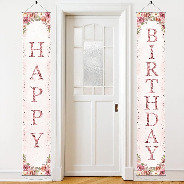 Bannière de porte joyeux anniversaire en or Rose, bannière suspendue, décor de fête d'anniversaire, fournitures de fête pour enfants et adultes, cadeaux pour filles
