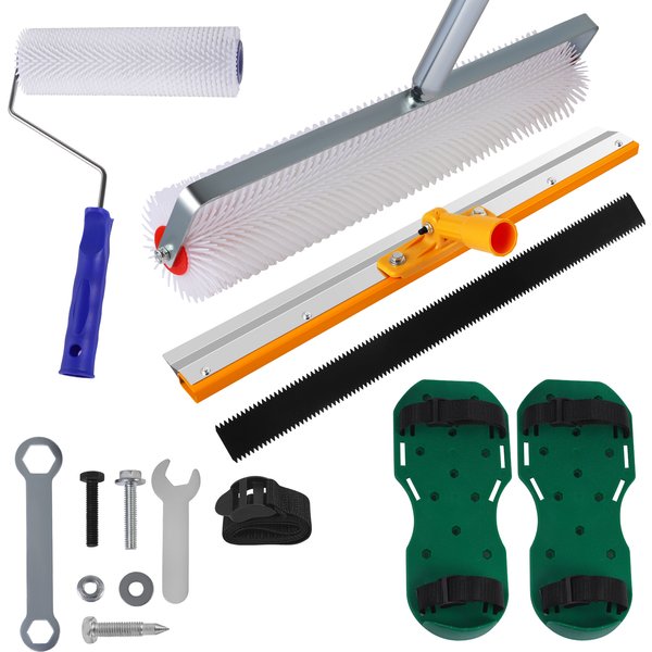 Kit d'outils pour ciment autolissant, Chaussures à picots pour rouleau de construction de sols, Outil pour peinture époxy, Grattoir-râteau autolissant