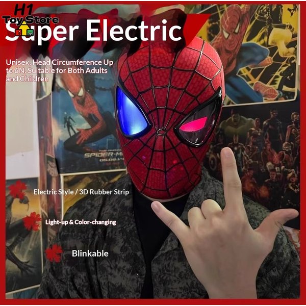 Maska Spider-Mana Auto-Touch z podświetleniem, ruchomymi oczami i sterowaniem pierścieniem, skala 1:1, do noszenia, kolekcjonerska, do cosplayu