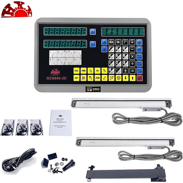 HXX CNC Hochpräzises 2-Achsen-DRO-Kit mit digitaler Anzeige GCS900 und 2 Stück Linearskala-Encoder-Sensor-Lineal zum Fräsen von Drehmaschinen