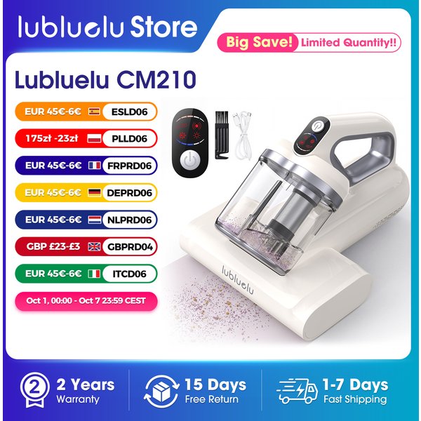 Lubluelu CM210 Upgrade Kabelloser Matratzen-Staubsauger, 15Kpa Handstaubsauger mit 265Nm Licht und LED-Anzeige, HEPA-Filter und Ultraschall, 55 Grad Heizfunktion, Anti-Verwicklung, tragbare
