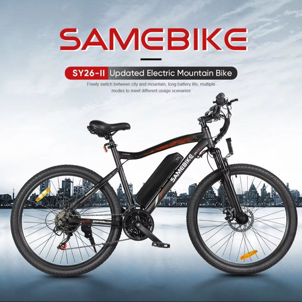 Samebike SY26-II Elektro-Mountainbike, 26' E-Bike, 36V 13Ah Abnehmbarer Akku, 7 Gänge, Reichweite 40-60km