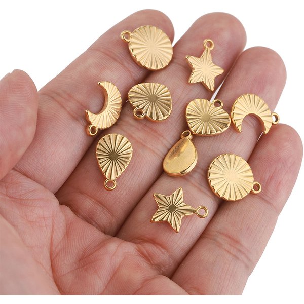 10 pièces en acier inoxydable plaqué or rond lune étoile gouttes coeur breloques pendentifs pour bricolage boucles d'oreilles Bracelet fabrication de bijoux en gros