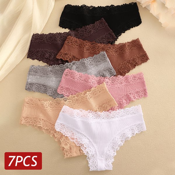 7 Teile/satz Frauen Sexy Spitze Höschen Nahtlose Baumwolle Brasilianische Höschen Mädchen Atmungsaktive Sexy Low Rise Unterwäsche Weibliche Weiche Dessous