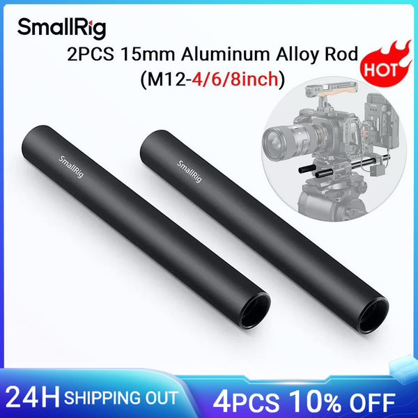 SmallRig – tige de Rail de caméra en alliage d'aluminium de 15mm, 10/15/20cm, 4/6/8 pouces, ensemble de 2 pièces pour appareil photo DSLR avec filetage femelle M12 1049