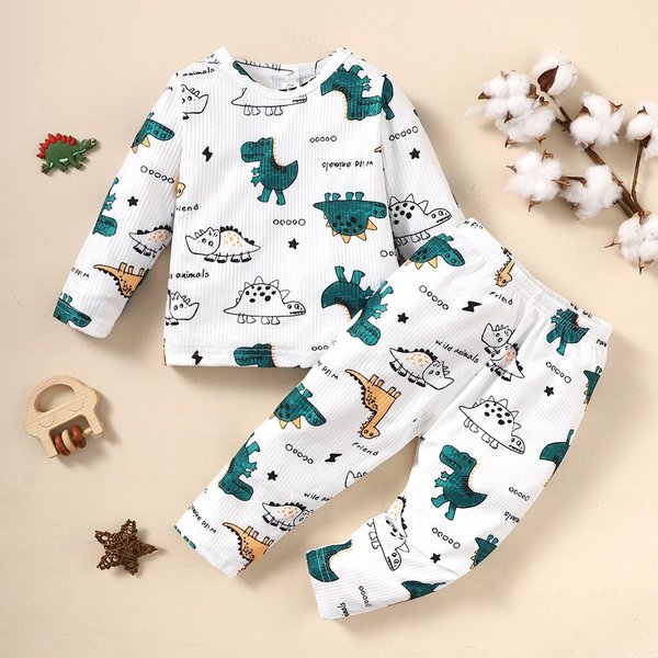 Ensemble de vêtements de printemps et d'automne pour bébé garçon, imprimé dinosaure mignon, haut à manches longues et pantalon, vêtements décontractés pour tout-petit, 6 mois à 3 ans