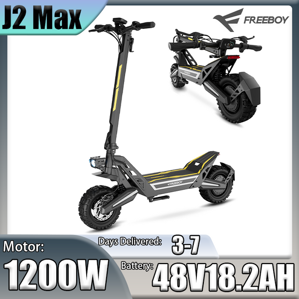 FREEBOY J2 Max E-Scooter 1200W Motor 48V18.2AH Batterie Vorder- und Hinterfederung Stoßdämpfer Elektroroller 11” Reifen Offroad Faltbarer Elektroroller