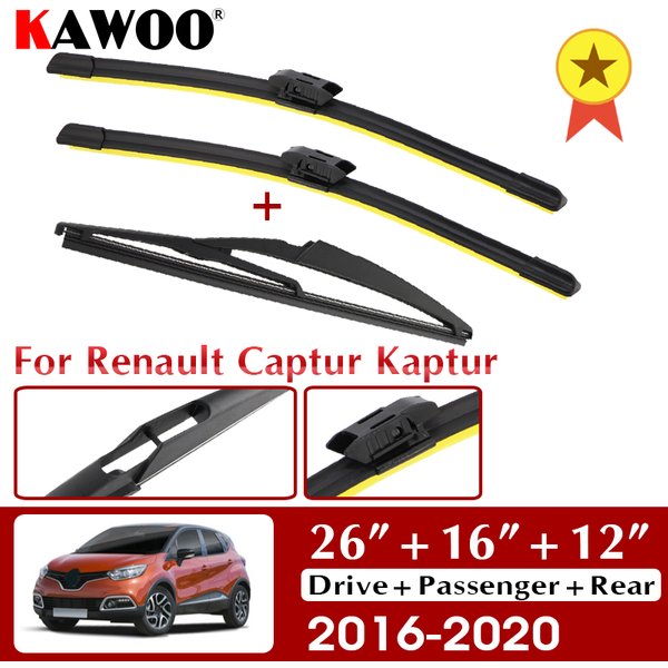 KAWOO Wiper Front Rear Wiper Blades Set For Renault Captur Kaptur 2016 2017 2018 2019 2020 Windscreen Silicon Refill 26"+16"+12"