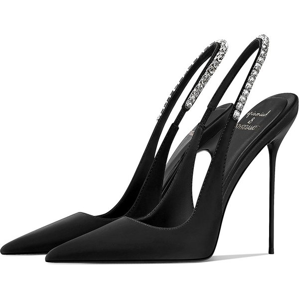 Klassische schwarze spitze High-Heels mit dünnem Absatz für Damen, neue Schuhe mit wasserdichtem Diamantbesatz und offener Zehenpartie, vielseitig und hochwertig.