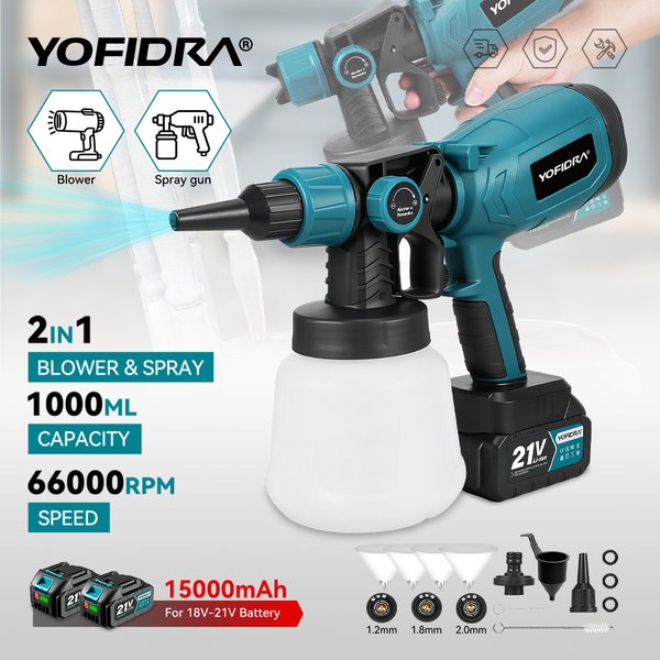 Pistolet de peinture électrique sans fil YOFIDRA 1000ML, pulvérisateur pour meubles, acier, outil électrique à air comprimé pour batterie Makita