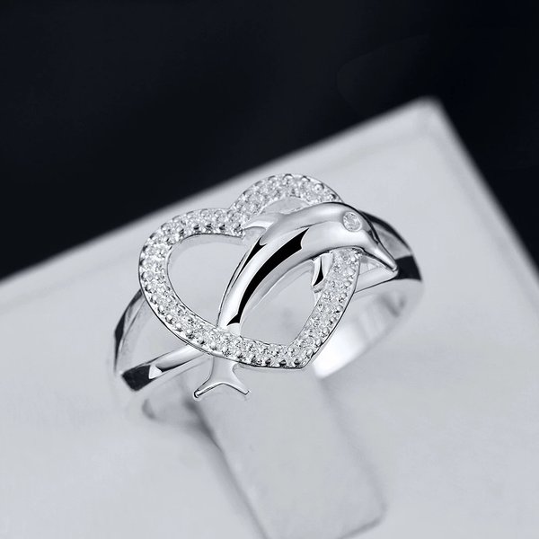 Hochwertige silberne Farbe feine Liebe Delfine Herz ringe für Frauen Paar Geschenke Mode Party Hochzeits schmuck