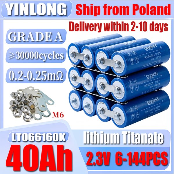 LTO 2,3V 40Ah 6-144PCS Yinlong A-Klasse LTO 66160H Lithium-Titanat-Batterie, Hochleistungs-Schnellladung und -Entladung, 450A Dauerstrom, 900A Impulsstrom, 30000 Zyklen, -50~65 ℃ Breiter