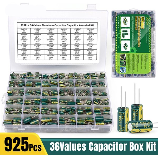 15/24/36 valeurs 225/460/925 pièces condensateurs électrolytiques en aluminium 16 V-50 V Kit d'assortiment de condensateurs électrolytiques avec boîte de rangement