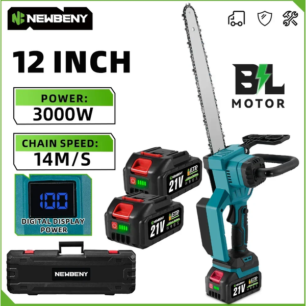 NEWBENY 12-Zoll-bürstenlose elektrische Säge, kabellos, effizient, für Garten, Holzbearbeitung, Schneidwerkzeug für Makita 18–21 V Akku-Pin