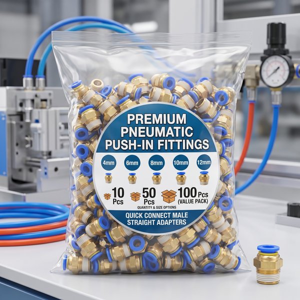 10/50 SZT. Złącze pneumatyczne PC, szybkozłączka 4-12mm, złączka wtykowa do węża i rurki powietrznej z gwintem 1/8" 1/4" 3/8" 1/2" BSPT, do zastosowań przemysłowych