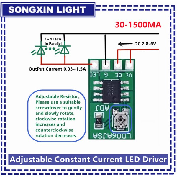 Neuer 30-1500mA einstellbarer Konstantstrom-LED-Treiber DC 3,3 V 3,7 V 4,2 V 5V PWM-Steuer platine Buck Power Module
