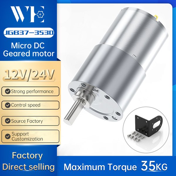 Moteur à engrenages CC 12/24 V JGB37-3530, boîtier entièrement métallique de 37 mm, 4 à 1600 tr/min, moteur à engrenages à couple élevé avec arbre excentrique