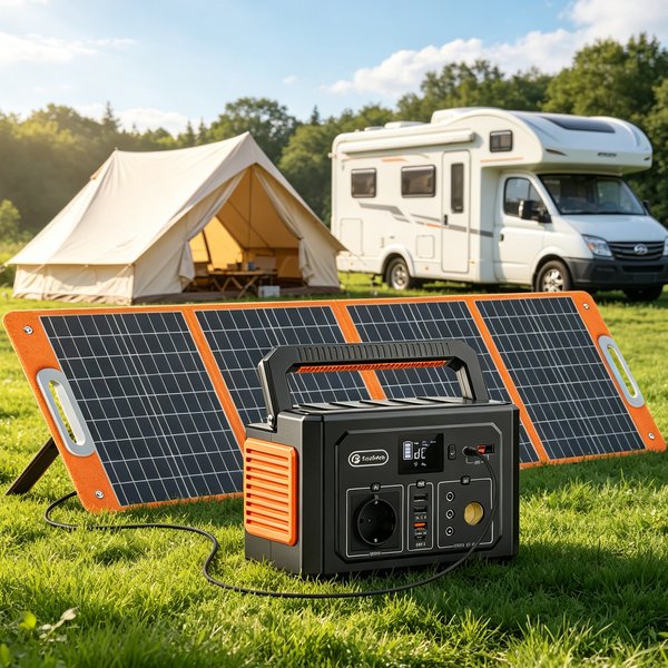 FlashFish Tragbare Powerstation 400Wh mit 100W Solarpanel, 400W Solargenerator, 400Wh Li-Ionen-Akku, Notstromversorgung mit QC3.0 USB Typ-C DC-Ausgang, LED-Display für Camping, Wohnmobil, Outdoor,