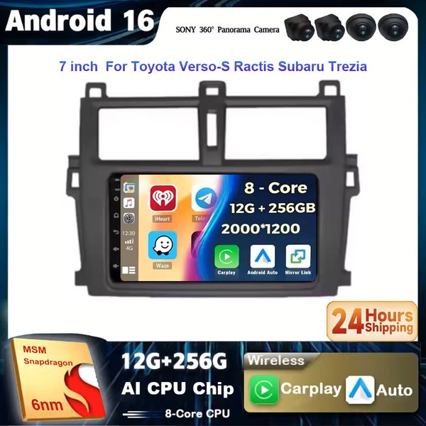Autoradio multimédia Android 16 pour Toyota Verso-S Ractis Subaru Trezia, lecteur vidéo, navigation GPS, autoradio stéréo avec Carplay