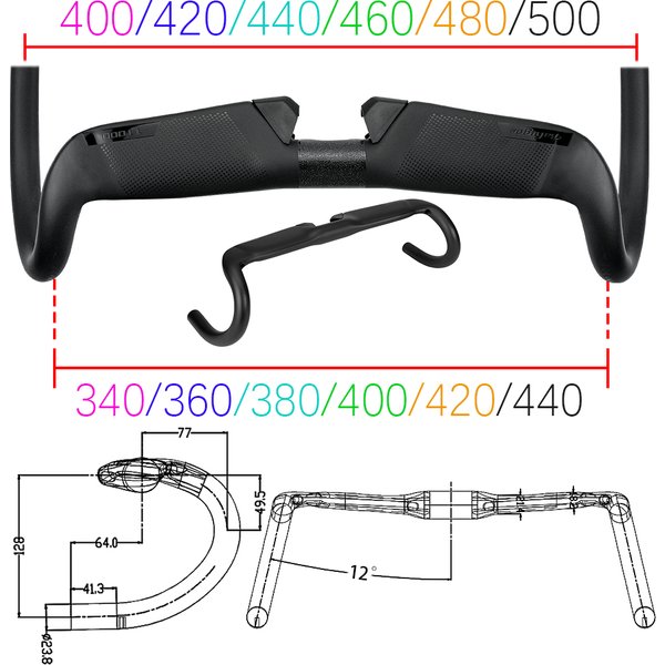BALUGOE gravier 13 degrés poignée de vélo guidon en carbone vélo de route 340/360/380/400/420/440mm