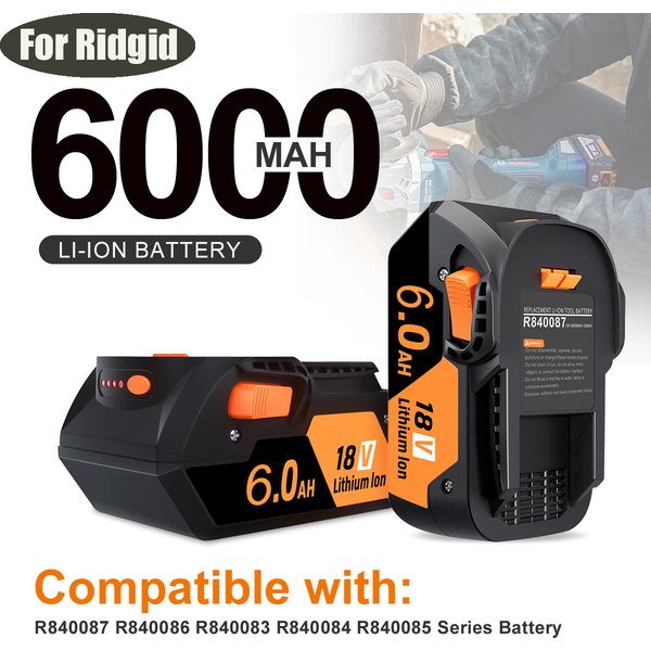 18-V-Akku 6,0 Ah Li-Ionen-Akku für kabelloses Elektrowerkzeug der Serie RIDGID R840087 R840085 L1815R L1850R L1830R R840083