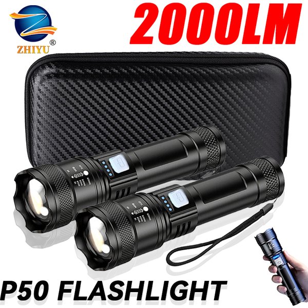 Lampe de poche tactique LED 2000LM, Rechargeable par USB, étanche, Zoom de qualité, torche lumineuse, Portable, lumière de secours pour le Camping en plein air