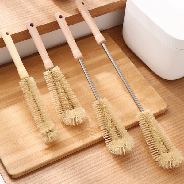 Outils de nettoyage de cuisine, bouteilles de boissons, épurateurs de verre, brosse de nettoyage, brosse de nettoyage de bouteilles en bois avec long manche