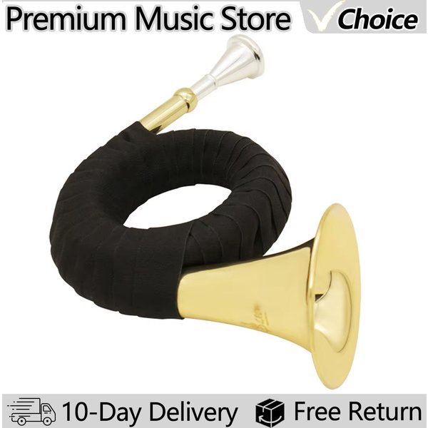 SLADE Bb Brass Hunting Horn Gold Plated Hunting Horn Professional Wind Musical Instruments With Cleaning Cloth Carry Bag Stand