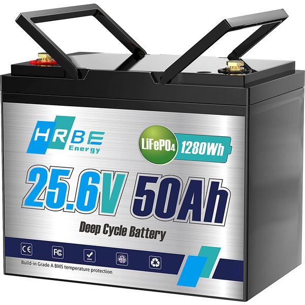 HRBEEnerg 24V 50Ah LiFePO4 Lithium-Batterie für Wohnmobile, Marine, Boote, Solar, Off-Grid, Trolling-Motoren mit 50A BMS, 8000+ Deep-Cycle-Zyklen