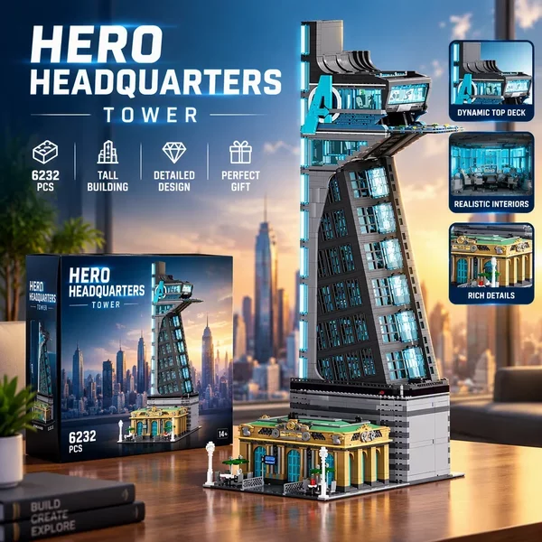 6232-teiliges Set „Helden-Hauptquartier-Turm“ – Modularer Baustein-Bausatz, Technischer Wolkenkratzer-Turm, Architekturmodell, Bausteine, DIY-Montage-Spielzeug, Geschenk für Erwachsene