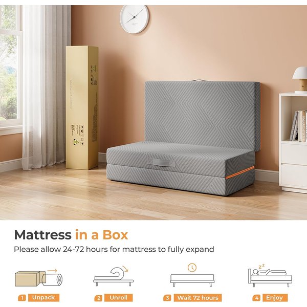 Tri-Fold Memory Foam Mattress 15cm with Collapsible and Washable Cover, Foldable Mattress, Travel and Guest Mat