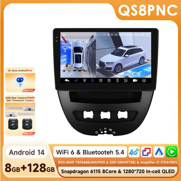 Android Autoradio-Player für Peugeot 107 2005 Citroen C1 2014 Toyota Aygo Kabelloses Carplay Auto-GPS Auto-Multimedia 6115 Bildschirm
