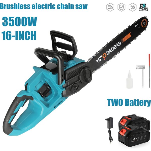 3500W 16 Zoll Bürstenlose Elektrische Kettensäge Hocheffiziente Handgeführte Holzbearbeitungsmaschine Leichtes Tragbares Gartenschneidewerkzeug Kompatibel mit Makita-Akku